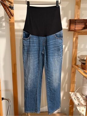 Hatch Indigo Straight-Leg Maternity Over the Bump Jeans, Size 26